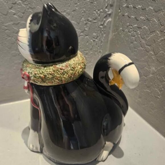 Sakura Fiddlestix Ceramic Christmas Black Cat Cookie Jar 11.5" - Picture 5 of 10